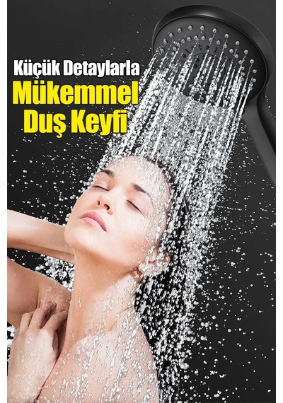 Siyah Lüks 5 Fonksiyonlu Ayarlanabilir Dayanıklı Yüksek Tazyikli Duş Başlığı Banyo El Duşu Hortumsuz Diğer