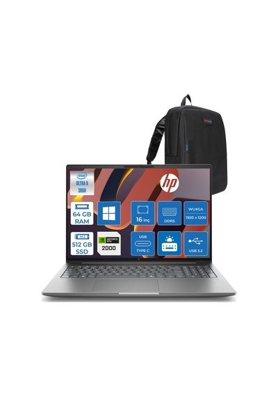 HP Zbook X G2i DN6B3EAH22 Ultra 9 386H 64 GB 512 GB SSD RTXPRO2000 16" W11H Dizüstü Bilgisayar + Çanta