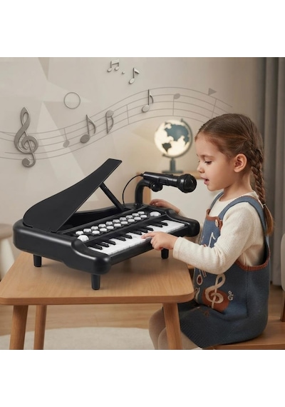 Mikrofonlu 25 Tuşlu Çoklu Müzik Sesleri Çocuk Piyano Ve Elektronik Org Eğitici Öğretici Oyuncak
