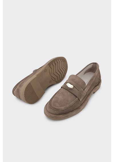 Derinet Tokalı Kadın Loafer Vizon Süet Vizon Süet