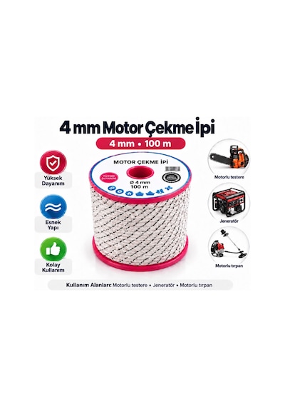 Algaride 4 Mm Motor Çekme İpi 100 Metre Motorlu Testere Jeneratör Motorlu Tırpan Çim Biçme Su Motoru Ve Benzinli Makineler İçin Starter Marş İpi