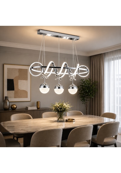 Ey-El Tasarım Kuzey Sıralı Kromkaplamalı 3 Renk Sarkıt Led Avize Modern Krom