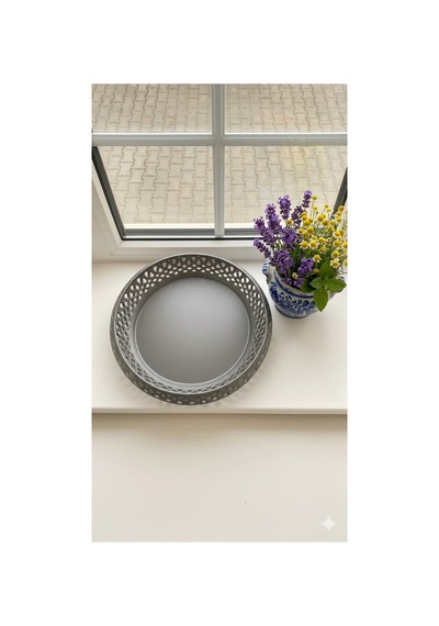 Gümüş Renk Dekoratif Kase - 21 X 5 Cm / Doğal El Yapımı Görünümlü, Modern Minimalist Tasarım Sunum & Organizer Gümüş