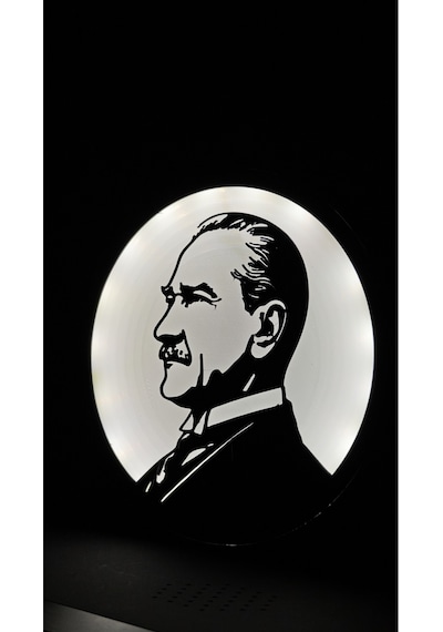 Morfem3d Atatürk Silüetli Led Aydınlatmalı Daire Lamba Model 2 Duvar & Masa Üstü Kullanım Siyah - Beyaz