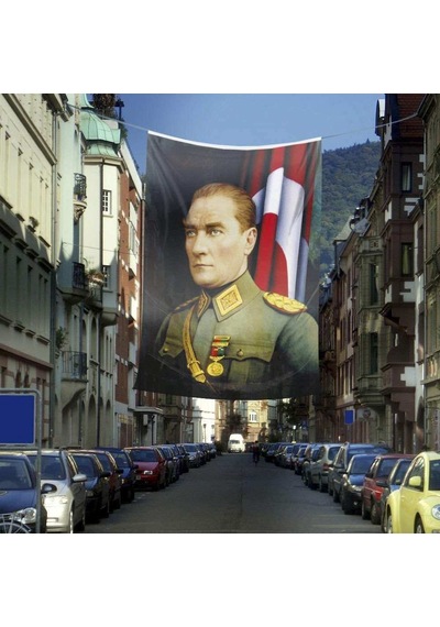 Üniformalı Gazi Mustafa Kemal Atatürk Poster Dış Cephe Bayrak -400x600cm - 4x6metre 1