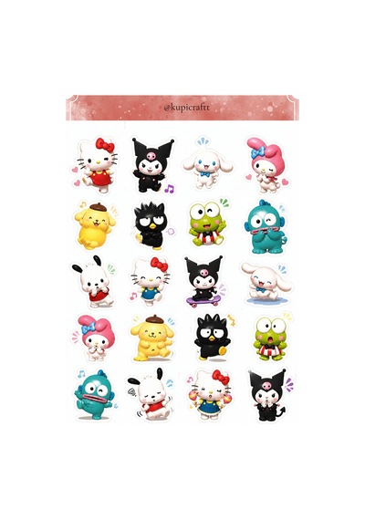 6 Sayfa Sanrio Sticker Seti- Sevimli Karakterler Sticker 0