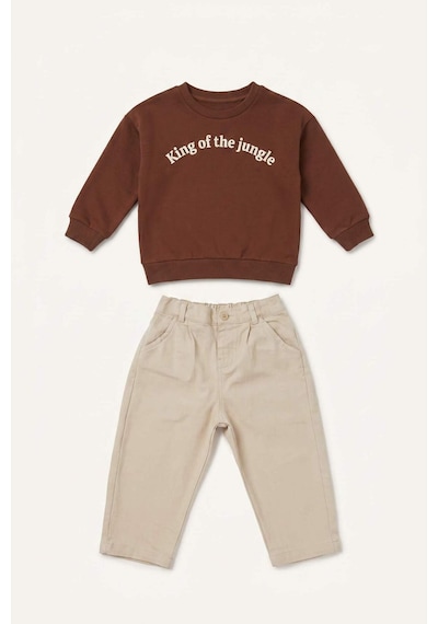 Defacto Bisiklket Yaka Nakışlı Sweatshirt Esnek Belli Pantolon 2li Takım Erkek Bebek I0701a526aubn332 Kahve-bn332