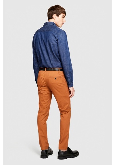 Sisley Slim Fit Vintage Efekt Chino Pantolon Erkek Kahverengi T-shirt - 323a4dm6sf02y Kahve