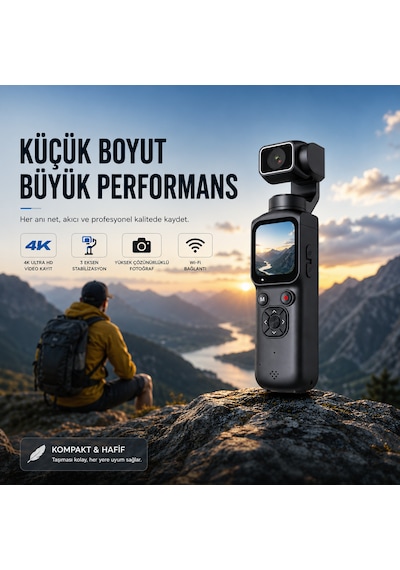 Smate 4k Pocket Camera Profesyonel Vlog Kamerası Gimbal Özellikli Titreşim Önleyici Otomatik Dönüş Ve Yüz Takibi Siyah