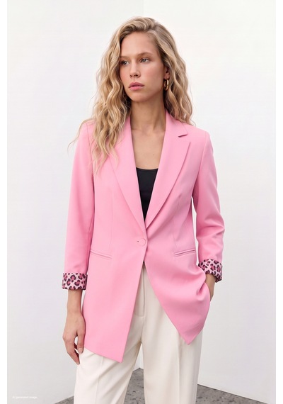 Sateen Mono Yaka Klasik Ceket - Açık Pembe-137777