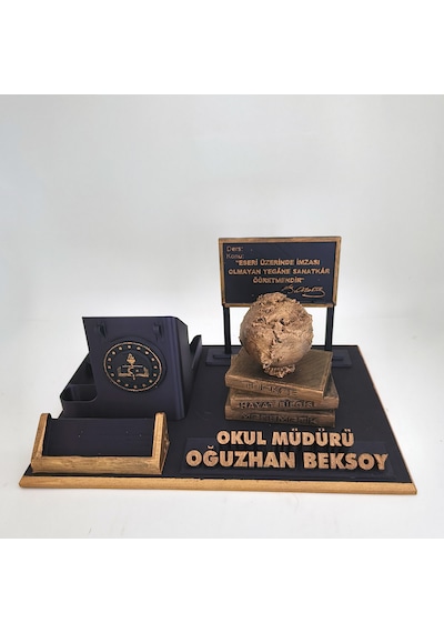 Kişiye Özel Okul Müdürü Masa İsimliği Ve Kartvizitlik Gold - Siyah