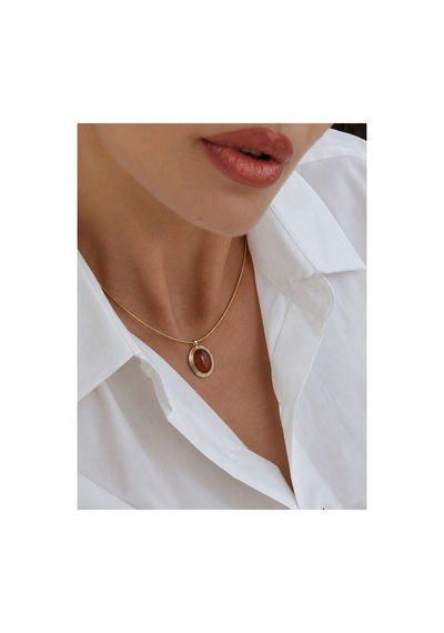 Aura Collection Sienna Gold Oval Doğal Taşlı Çelik Kolye Altın Altın