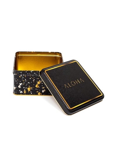 Terrazzo Siyah Desenli Kare Metal Saklama Kabı 15.8 x 15.8 x 8 CM 1.9 L