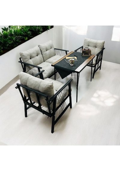 Lüx Bahçe Balkon Mobilyası , Koltuk Takımı , Cafe 2-1-1 Masalı Takım Gri