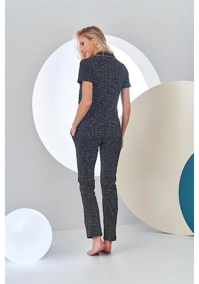 Pjs 24213 Kadın Puantiyeli Düğmeli Pijama Takım 001