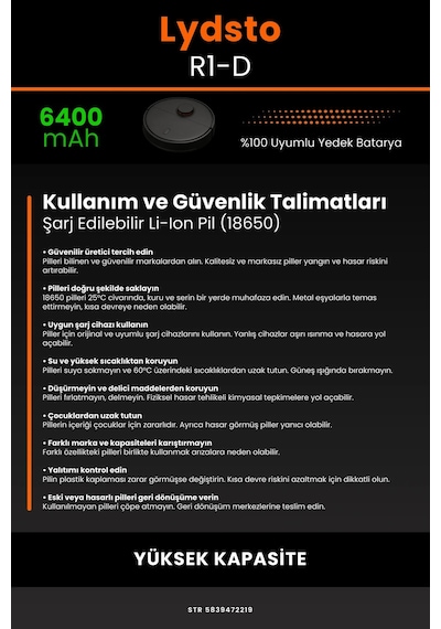 Lydsto R1D 6400mAh Robot Süpürge Bataryası