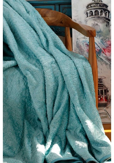 Elart Embos Battaniye Etnik Desen Çift Kişilik Yeşil 220X240Cm-Yeşil-Çift Kişilik Yeşil