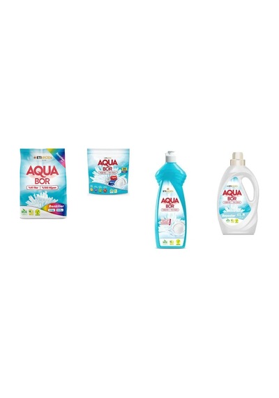 Aquabor Doğal Mineralli 4 Kg Renkliler + Tablet + Elde Bulaşık + Sıvı Beyaz 4 Lü Set