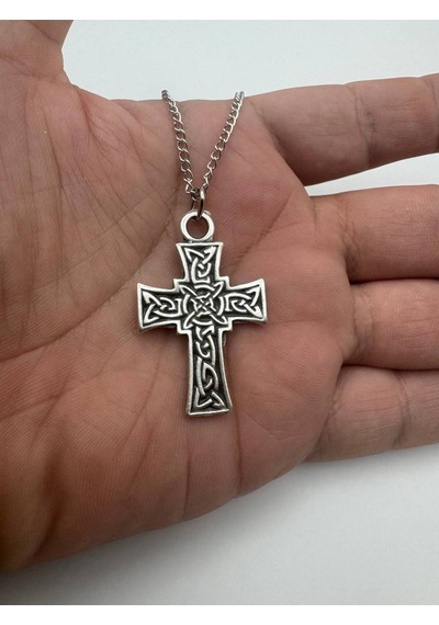 Kelt Sembolü Haç Figürlü Unisex Kolye 60 Cm Zincirli, Antik & Gotik Takı Çok renkli
