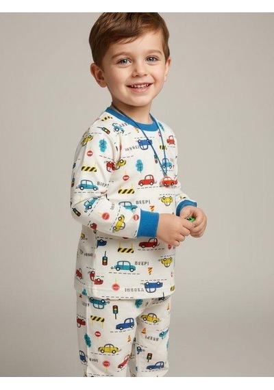 Zekids Erkek Çocuk Pamuklu Araba Desenli Pijama Takımı-16838 Renklı