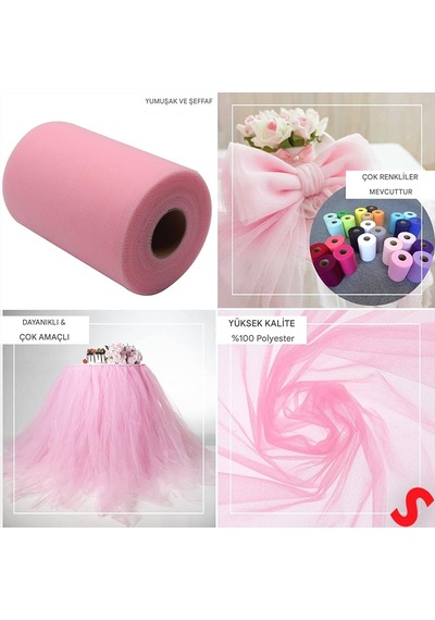 Süsleme Tülü Kristal Tül, 3 Mt En X 1 Mt Uzunluk - Pembe 0-99