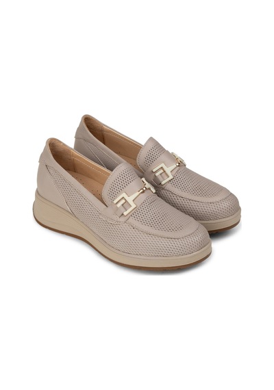 Deery Kadın Bej Hakiki Deri Dolgu Topuk Loafer - N0277zbejc01