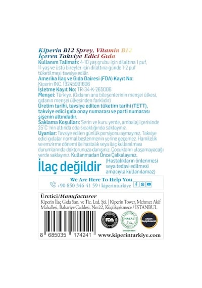 B12 Vitamini Dilaltı Sprey 1500 Mcg Yüksek Emilim 20 Ml