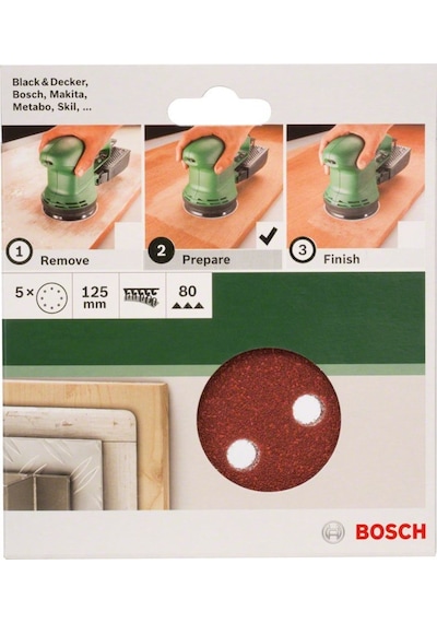 Bosch Eksantirik Zımpara Kağıdı 5'li 125 mm 80 Kum 8 Delik - 2609256A24
