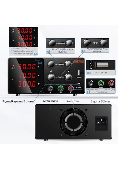 0-30v/0-10a Ayarlanabilir Dc Güç Kaynağı Voltaj Regülatörü Yatay