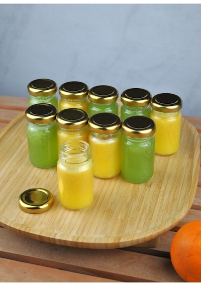 10 Adet Şeffaf Cam Shot Detoks Şişesi 67 Ml Sızdırmaz Gold Metal Kapaklı Mini Kavanoz 67 Ml