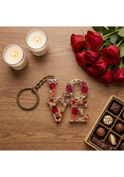 Epoksi Sevgililer Gününe Özel Love Yazılı Anahtarlık Kalıp 6 Lı Şeffaf