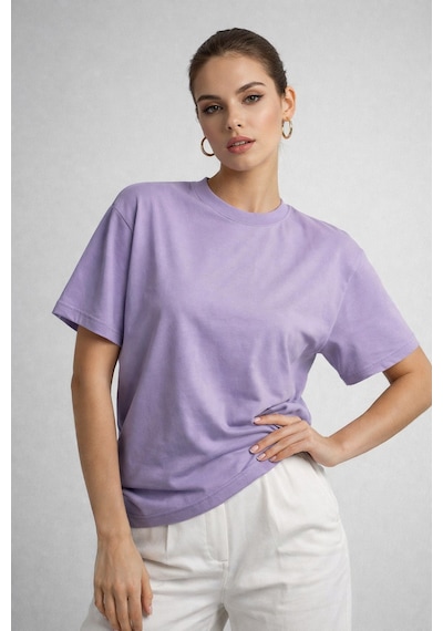 Kadın Lila %100 Pamuk Oversize Basic Tişört Rahat Kalıp Relaxed Bisiklet Yaka T-shirt Lila Kadın Lila %100 Pamuk Oversize Basic Tişört Rahat Kalıp Relaxed Bisiklet Yaka T-shirt Lila
