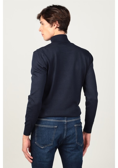 Tudors Slim Fit Dar Kesim Tam Boğazlı Yaka Düz Yün Erkek Kazak-23917 Lacivert