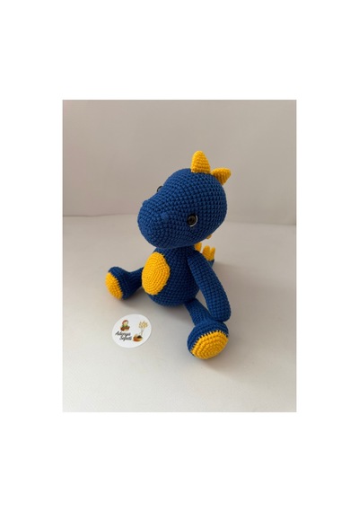 Adenya Sepeti Amigurumi Örgü Dinazor Oyun Ve Uyku Arkadaşı-sarı Lacivert Sarı - Lacivert