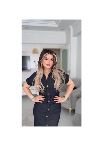 Deniz Beli Büzgülü Düğme Detaylı Denim Elbise Mavi Mavi
