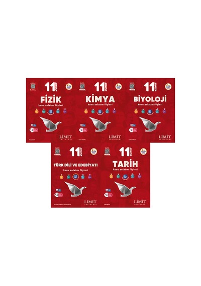 Limit 2027 11. Sınıf Fizik + Kimya + Biyoloji + Türk Dili Ve Edebiyatı + Tarih Konu Anlatım Föyleri Seti 5 Kitap Maarif Model
