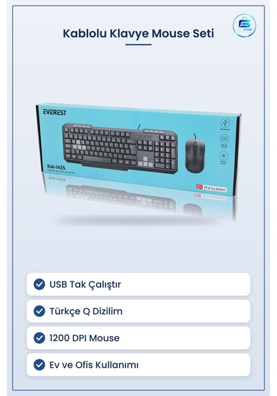 Kablolu Usb Klavye Mouse Seti Türkçe Q Tuş Dizilimli Dpı Ofis Ev Optik