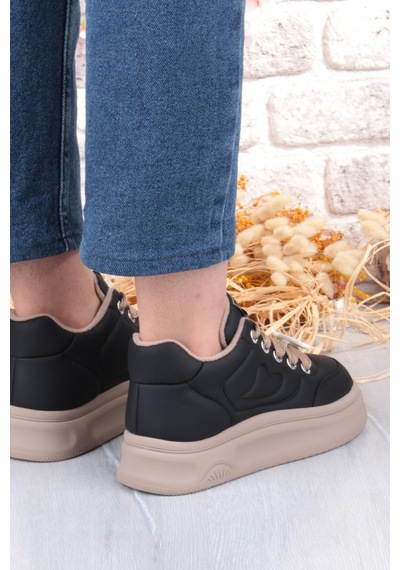 Guja Getto Emoji Süs Detaylı Rahat Hafif Kalın Taban Kadın Sneaker Ayakkabı Siyah
