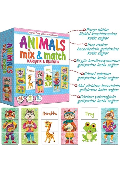 Premium Kutulu Eğitici Öğretici Animals Mix & Match Eşleştirme El Göz Koordinasyon Motor Beceri Oyun