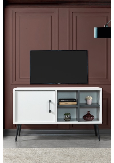 3112 Şile Metal Ayaklı Metal Kulplu Tv Ünitesi 100 Cm - Beyaz Beyaz