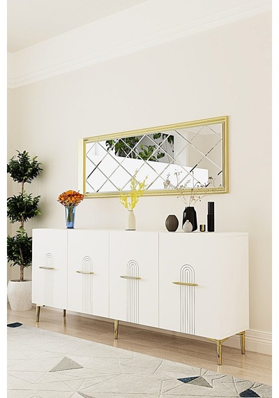 Ka1808bg İda Konsol ,tv Sehpası Beyaz-gold 180cm