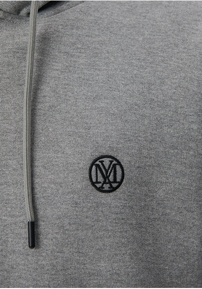 Erkek Mavi Logolu Kapüşonlu Fermuarlı Sweatshirt-gri Melanj Gri Melanj