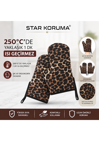 Star Koruma Yüksek Sıcaklık Mutfak Eldiveni Leopar