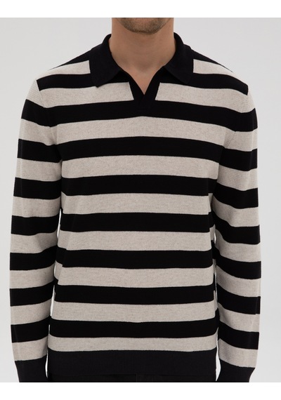 Pierre Cardin Siyah Slim Fit Keten Karışımlı Apaş Yaka Triko Kazak 50315949-vr046