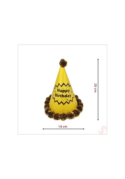 Ponponlu Happy Birthday Şapka, 20cm X 1 Adet - Altın