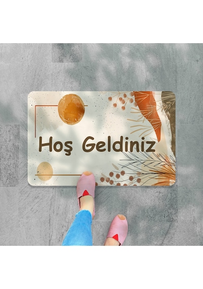 Dijital Baskılı Hoş Geldiniz Yazılır Desenli Dekoratif Dış Kapı Önü Ve Iç Mekan Paspası Yıkanabilir Turkuaz
