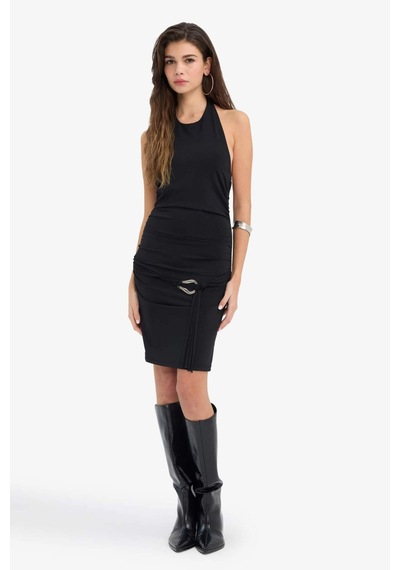 Defacto Yılbaşı Temalı Bodycon Vücudu Saran Halter Yaka Mini Elbise G5938ax25wnbk81 Siyah-bk81