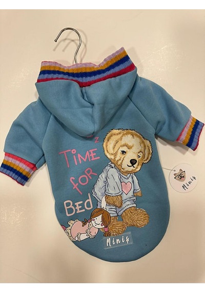 Mavi Ayıcıklı Renkli Ribanalı Kapşonlu Kedi Köpek Sweatshirt