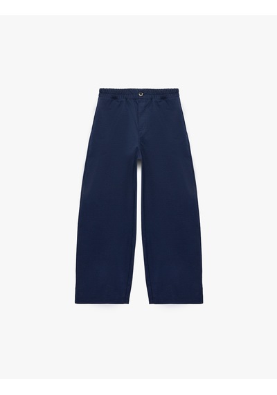 Koton Beli Lastikli Pamuklu Balon Form Oversize Pantolon Lacivert 7wkb40032tw