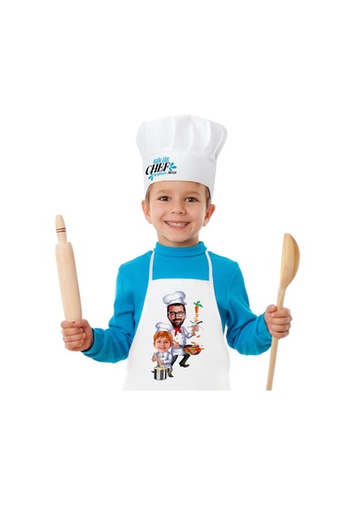 Kişiye Özel Baba Oğul Chef Karikatürlü Çocuk Mutfak Önlüğü Ve Aşç